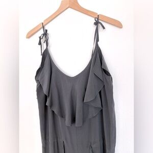 vtg silk ruffled jumpsuit - aka new york - black wide leg M - EUC